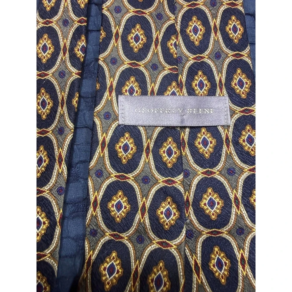 Geoffrey Beene 100% Silk Necktie Gold Black Geometric Tie Vintage